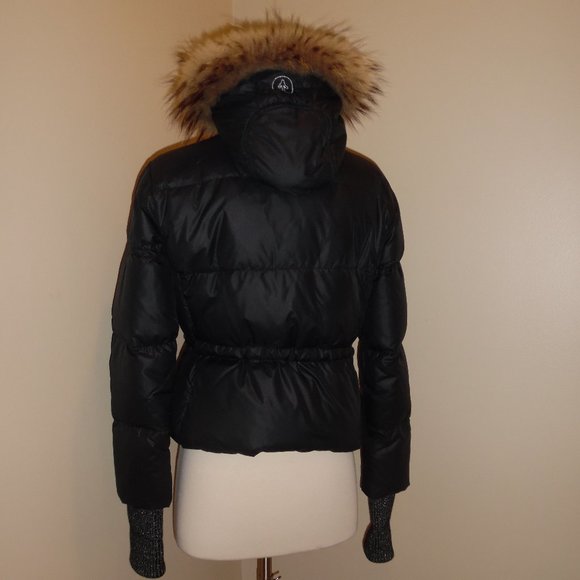 Nordkapp Detachable Racoon Real Fur Trim Short Down Black Puffer Jacket Coat S - Picture 2 of 9
